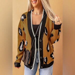 Leopard Print Button-Front Cardigan Sweater NWT